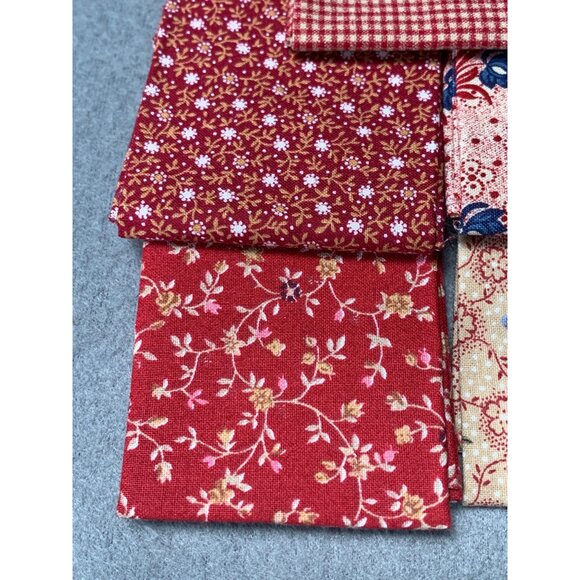 Vintage Style Cotton Quilting Fabric Squares 9x11 Inches Floral & Gingham Red & - Picture 2 of 5